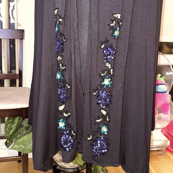 Joseph A. Qu’est-ce que c’est silk?open cardi, blk,floral sequin bead embroidery - Picture 2 of 11
